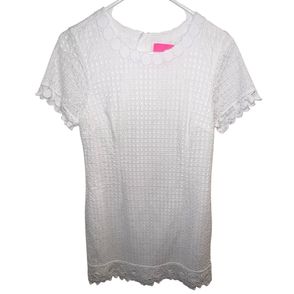 EUC Lilly Pulitzer White Eyelet Lace Crochet Short Sleeve Dress 8 Cottagecore - Picture 1 of 6